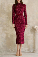 Lorraine Red Floral Embroidered Midi Dress - Aura Muse