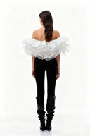 Lotta White Pleated Ruffled Organza Top - Aura Muse