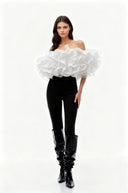 Lotta White Pleated Ruffled Organza Top - Aura Muse