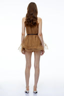 Lucretia Chocolate Brown Halterneck Mesh Mini Dress - Aura Muse