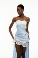 Ludivine Blue Off Shoulder Asymmetrical Maxi Dress with Lace Trim - Aura Muse