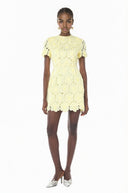 Lumière Yellow Floral Lace Mini Dress - Aura Muse
