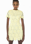 Lumière Yellow Floral Lace Mini Dress - Aura Muse