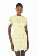 Lumière Yellow Floral Lace Mini Dress - Aura Muse