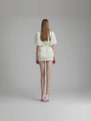 Luna NeutralPleated 3D Flower Bubble Hem Mini Dress - Aura Muse