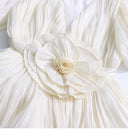 Luna NeutralPleated 3D Flower Bubble Hem Mini Dress - Aura Muse