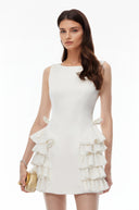 Lydie White Sleeveless Tiered Ruffled Mini Dress - Aura Muse