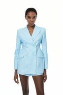 Lyudmila Blue Double - Breasted Blazer & Shorts Set - Aura Muse