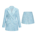 Lyudmila Blue Double - Breasted Blazer & Shorts Set - Aura Muse