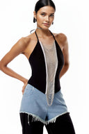 Maeve Black Halterneck Fringed Crop Top - Aura Muse
