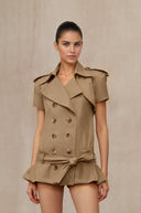 Magali Khaki Double Breasted Trench Coat - Aura Muse