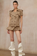 Magali Khaki Double Breasted Trench Coat - Aura Muse