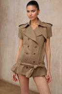 Magali Khaki Double Breasted Trench Coat - Aura Muse