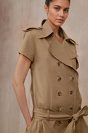 Magali Khaki Double Breasted Trench Coat - Aura Muse