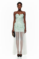 Magnolia Green Off Shoulder Maxi Dress with 3D Florals - Aura Muse