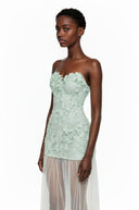 Magnolia Green Off Shoulder Maxi Dress with 3D Florals - Aura Muse