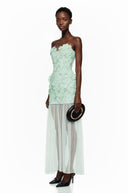 Magnolia Green Off Shoulder Maxi Dress with 3D Florals - Aura Muse