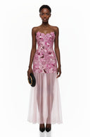 Magnolia Pink Off Shoulder Maxi Dress with 3D Florals - Aura Muse