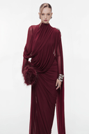 Manon Red Asymmetrical Ribbon Ruched Maxi Dress - Aura Muse