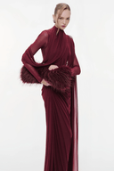 Manon Red Asymmetrical Ribbon Ruched Maxi Dress - Aura Muse