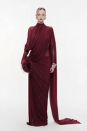 Manon Red Asymmetrical Ribbon Ruched Maxi Dress - Aura Muse