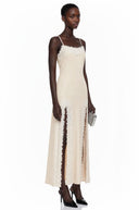 Marfa Neutral Satin Maxi Dress with High Slit - Aura Muse