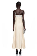 Marfa Neutral Satin Maxi Dress with High Slit - Aura Muse