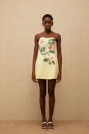 Margit Yellow Floral Embroidered Mini Dress - Aura Muse