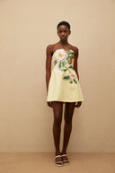 Margit Yellow Floral Embroidered Mini Dress - Aura Muse