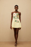 Margit Yellow Floral Embroidered Mini Dress - Aura Muse