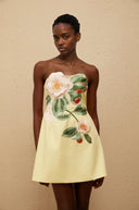 Margit Yellow Floral Embroidered Mini Dress - Aura Muse