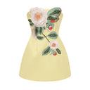 Margit Yellow Floral Embroidered Mini Dress - Aura Muse