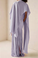 Marisol Lilac Fringe Maxi Dress with Cape Effect - Aura Muse