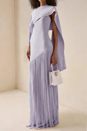 Marisol Lilac Fringe Maxi Dress with Cape Effect - Aura Muse