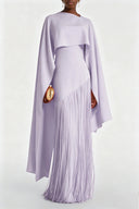 Marisol Lilac Fringe Maxi Dress with Cape Effect - Aura Muse