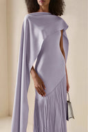 Marisol Lilac Fringe Maxi Dress with Cape Effect - Aura Muse