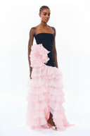 Martina Color Block Floral Applique Layered Maxi Dress - Aura Muse