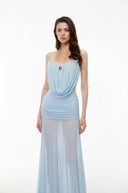 Martine Blue Draped Ruched Maxi Dress - Aura Muse