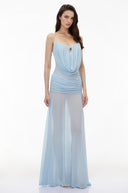 Martine Blue Draped Ruched Maxi Dress - Aura Muse