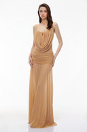 Martine Neutral Draped Ruched Maxi Dress - Aura Muse