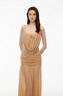 Martine Neutral Draped Ruched Maxi Dress - Aura Muse