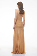 Martine Neutral Draped Ruched Maxi Dress - Aura Muse