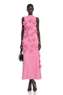 Matilda Pink Sleeveless Maxi Dress with Faux Flower & Bow-Tie Embellishment - Aura Muse