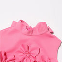 Matilda Pink Sleeveless Maxi Dress with Faux Flower & Bow - Tie Embellishment - Aura Muse