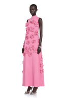 Matilda Pink Sleeveless Maxi Dress with Faux Flower & Bow-Tie Embellishment - Aura Muse