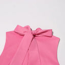Matilda Pink Sleeveless Maxi Dress with Faux Flower & Bow - Tie Embellishment - Aura Muse