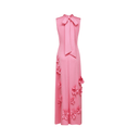 Matilda Pink Sleeveless Maxi Dress with Faux Flower & Bow - Tie Embellishment - Aura Muse