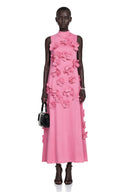 Matilda Pink Sleeveless Maxi Dress with Faux Flower & Bow-Tie Embellishment - Aura Muse