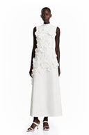 Matilda White Sleeveless Maxi Dress with Faux Flower & Bow-Tie Embellishment - Aura Muse