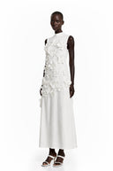Matilda White Sleeveless Maxi Dress with Faux Flower & Bow-Tie Embellishment - Aura Muse